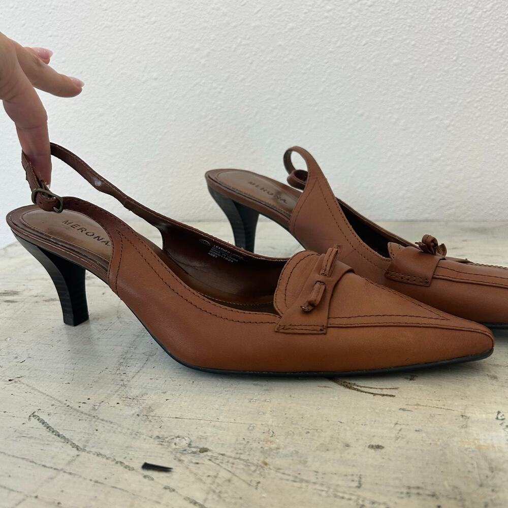 Vintage Merona Abby leather Sling back kitten Heel pointed toe bow coaquette 10 - Picture 6 of 12